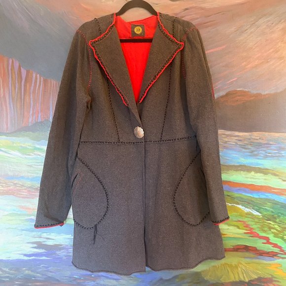 Double D Ranch Gray Embroidered Cross Western Cardigan Coat Jacket